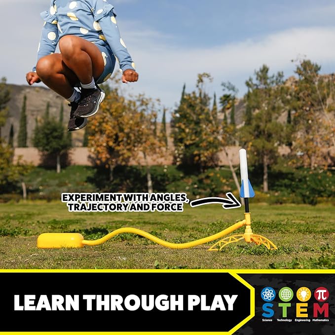 Stomp Rocket Jr Glow Rocket Launcher for Kids, 7 Rockets - Glow in The Dark Fun Backyard & Outdoor Kids Toys Gifts for Boys & Girls -Toy Soft Foam Blaster Set - Multi-Player Adjustable Launcher Stand