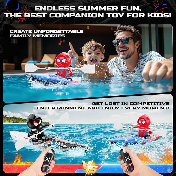 DEERC Mini RC Boat,Remote Control Spider Kayak Boat Pool Water Toys for Kids with Light,Lake,Bathtub,Summer Outdoor Water Toys Gift for Kids Boys Ages 4-8