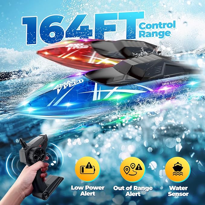 Remote Control Boat for Kids, 2Pack RC Boats with LED Lights for Pools Lakes River & Bathtub, 2.4Ghz Control, Whole Body Waterproof, 2 Rechargeable Batteries Summer Water Toys