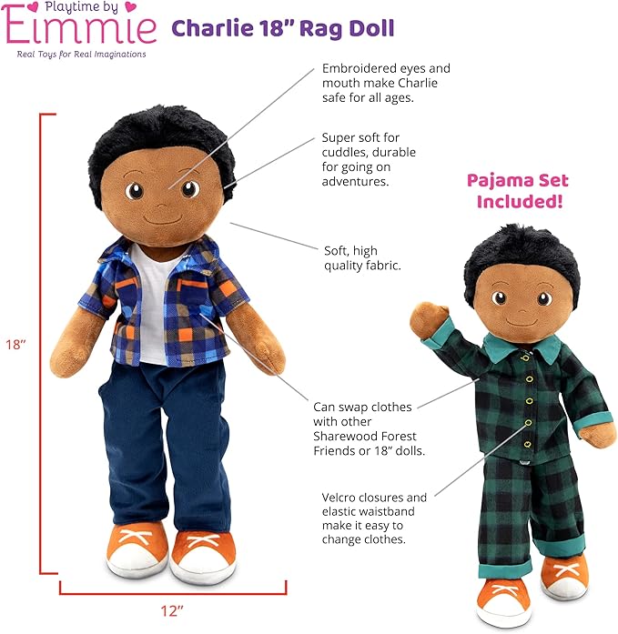 Soft Plush Baby Doll - 18 Inch Rag Dolls for Girls & Boys, Infants & Babies - My First Plush for 1 Year Old - Stuffed Doll - Charlie
