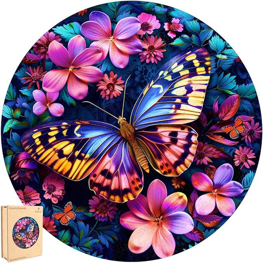 Colorful Butterfly 500 Pieces Wooden Jigsaw Puzzles for Adults with Unique Irregular Shape Fun Challenging Puzzles for Kids and Couples on Birthday,Children's Day,Christmas,16.7"x16.7"
