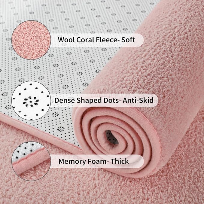 FlyDOIT Area Rugs for Bedroom Living Room, 5x8 Pink Super Soft Comfy Thickened Memory-Foam Indoor Carpets, Modern Aesthetic Minimalist Carpet for Boys Girls Adults Apartment Nursery Home Décor