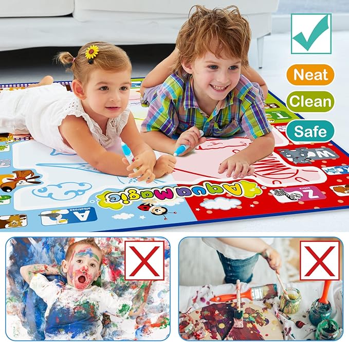 Jasonwell Aqua Water Doodle Mat 31x31 Inches Large Magic Drawing Doodling Mat Coloring Mat Educational Toys Christmas Birthday Gifts for Kids Toddler Boys Girls Age 2 3 4 5 6 7 8 Year Old (Alphabet)