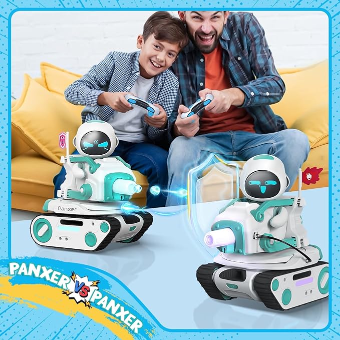 Panxer - RC Battle Tank Compatible with Eilik Robots Blue/Pink/DQ/Sliver, Crawler Car Toys with LED Lights and 2.4Ghz Remote Control, Single and Multi-Player Party Play Mode, Excluding Eilik Robot.