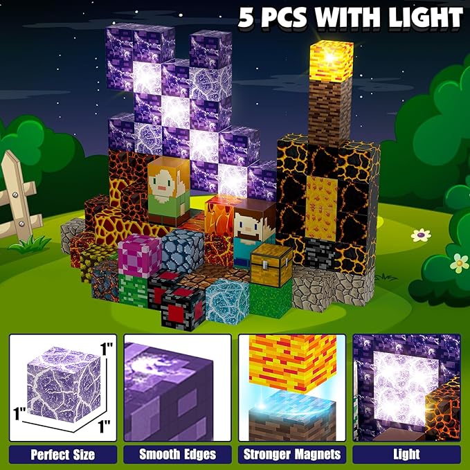 Magnetic Blocks Building Toys Set,1 inch Light Up Magnetic Building Block, 3D Sword Magnet Cubes STEM Sensory Construction Toys for Toddler 3+