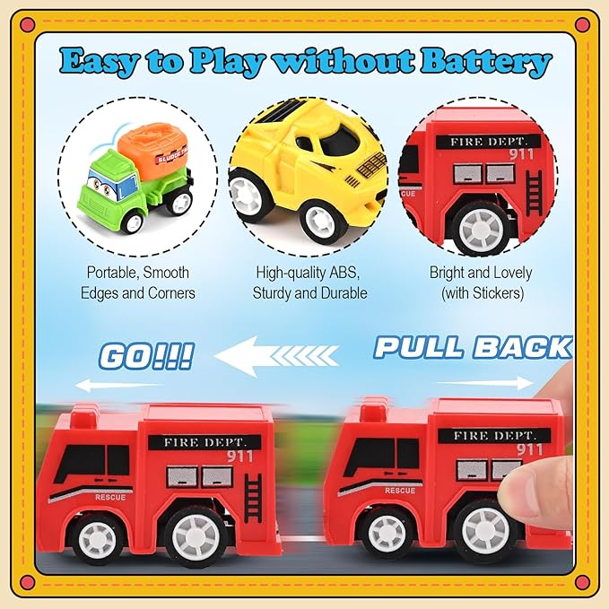 GOLDGE 30-Piece Pull-Back & Friction-Powered City Cars & Trucks Toy Vehicle Set for Toddlers, Boys & Girls – Educational Play, Stocking & Easter Basket Stuffers (30 City Cars and Trucks)