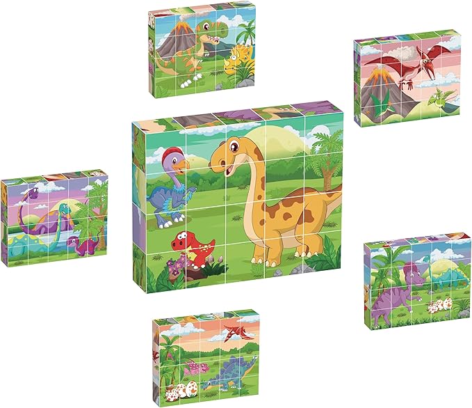 PicassoTiles Magnetic Cube Puzzle 6-in-1 Dinosaur Theme Pattern Magnet Brain Teaser Building Cubes 120 Pictures Toy Set Kids Ages 3 & Up Preschool Children Promote Problem Solving Skills PMC23