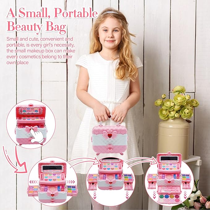 Kids' Makeup Kit - Little Girls' Pretend Play Makeup Vanity for Toddlers to Tweens, Princess Theme, Ages 3-10