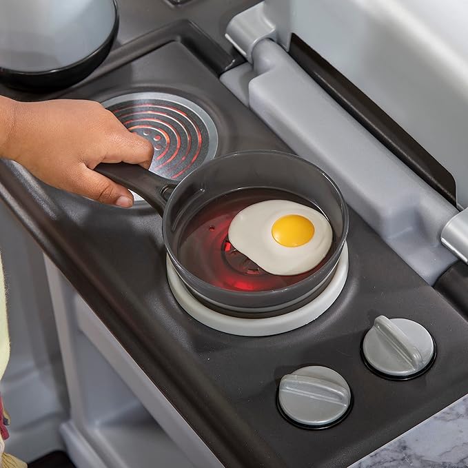 Step2 Grand Walk-in Kitchen & Grill Kids Playset, Indoor/Outdoor Kitchenette, Interactive Play with Lights and Sounds, Durable Plastic, 103 Piece Toy Accessories, Toddlers 2+ Years Old, Gray/White