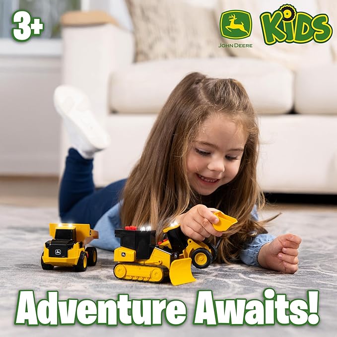 John Deere Realistic Farm Vehicles 3 Pack, 5" Toy Construction Vehicles with Lights, Sounds and Friction Rev Motor, Party Favor and Gift for Kids 3+