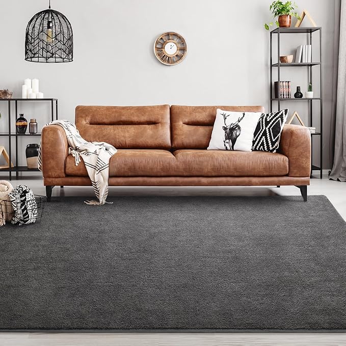 FlyDOIT Area Rugs for Bedroom Living Room, 7x10 Dark Grey Super Soft Comfy Thickened Memory-Foam Indoor Carpets, Modern Aesthetic Minimalist Carpet for Boys Girls Adults Apartment Nursery Home Décor