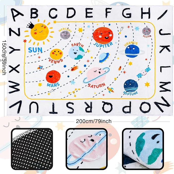 Soft ABC Kids Rug,59x78 in Washable Large Classroom Rug,Non-Slip Educational Nursery Rug,Solar System Kids Room Rug for Classroom Playroom Bedroom Kids Room Decor
