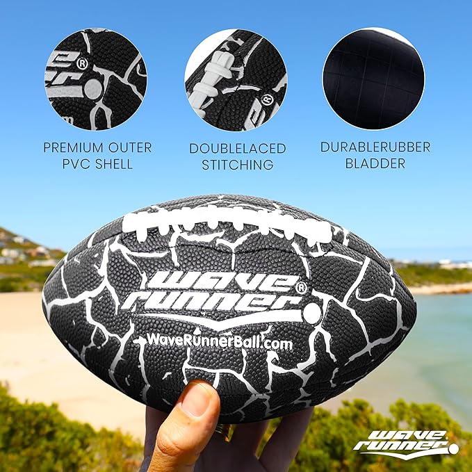 Wave Runner Grip It Waterproof Junior Size Football, 9.25 Size, Durable & Double Laced, Perfect for Beach Accessories, Kids Games, Pool Toys, Outdoor Games, All-Weather Indoor & Outdoor Play