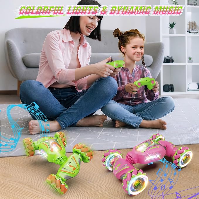 Remote Control Car, Pink RC Cars for Girls, Gesture Stunt with Light & Music, 4WD, 360° Rotating, 2.4Ghz Remote Control Car Toys, Birthday Gift for Kids Age 6+
