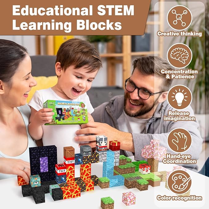Magnetic Blocks, 100PCS Build Magnet Magic Portal Set, Build with Cubes Tiles, STEM Building Game Sensory Surprise for Toddlers Kids 3+ Year Old
