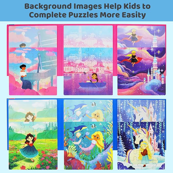 Puzzles for Kids Ages 4-6 Girls 120 Pieces Two-Book Travel Puzzles for Kids 3-5 Airplane Car Road Trip Activities Games Toys 3 4 5 6 7 8 Year Old Girls Gift