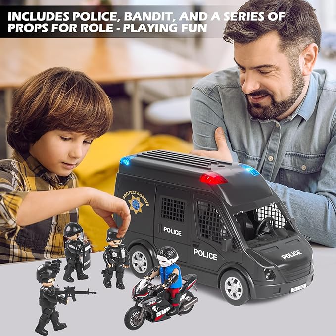 Doloowee Police Car Toy Truck for Kids 3-8, Large Toy Cars with Lights & Sounds, Emergency Vehicle Toddler Toys, Law Enforcement Role Playset, Play & Learn Toddler Toys Ages 3 4 5 6 7 8 9 10 11 12