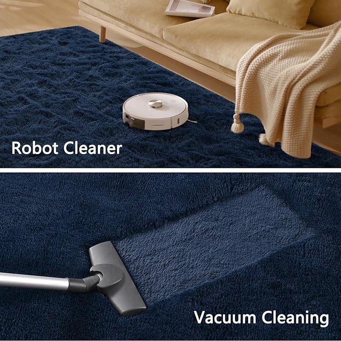 Nuttumico Large Fluffy Shag Area Rug for Living Room, 6x9 ft Navy Blue Fuzzy Plush Rugs for Kids Girls Boys Room, Nursery Dorm Room, Office, Luxury Home Decor