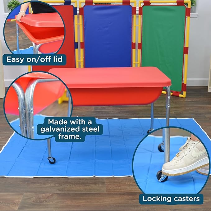 Children's Factory 24" Large Sensory Table, Sandbox with Lid, Water Table for Kids, Red
