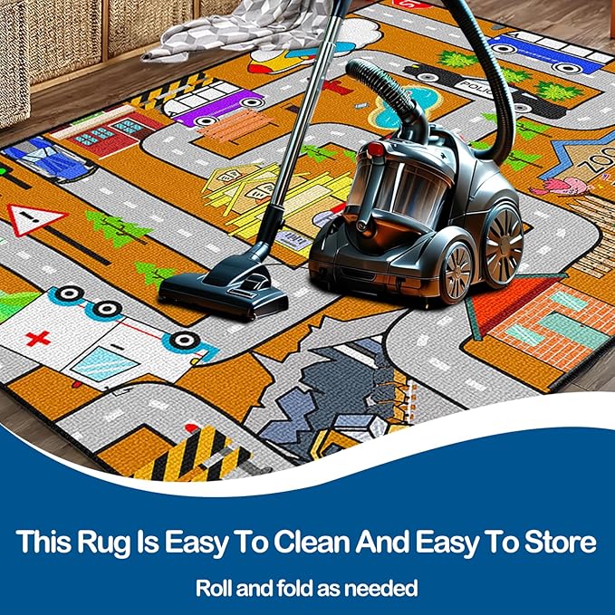 Car Rug Play Mat - Kids Play Carpet for Playroom, Traffic City Life Road Mat for Toys and Car Track Rug Educational Game Carpet Toddler 5x7 Feet