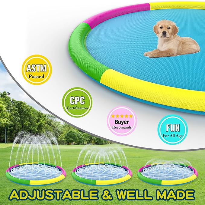 Growsland Non Slip Splash Pad for Kids and Dogs, 102'' Extra Large Splash Pad Outdoor Sprinkler for Kids, Dog Water Summer Toys Outdoor Toys for Toddlers 3-5 Kids Ages 4-8