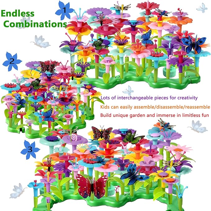 LANNEY Flower Building Toy Set, 200 Pcs Flower Garden Building Toys for Girls Boys 3 4 5 6 7 Year Old, Educational Stem Build Garden Toy, Kids Toddler Birthday Gift Ideas
