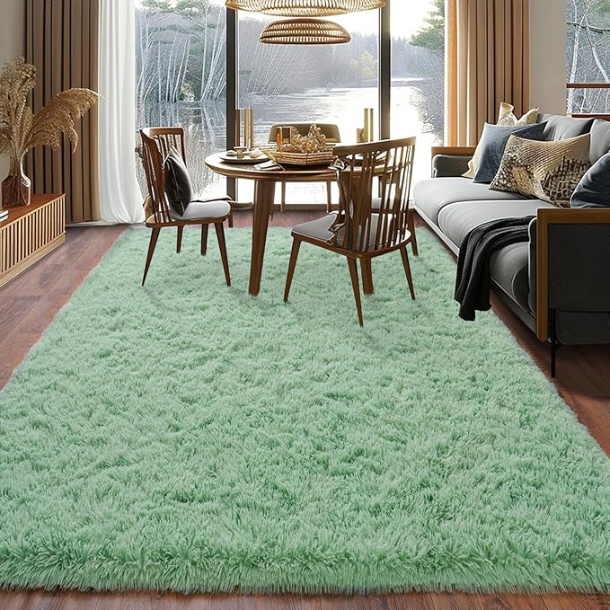 Super Fluffy Area Rug for Bedroom, Modern Shag Sage Green Rugs, Soft Plush Plush Large Carpet for Kids, Girls Boys and Teens Decor for Living Room Dorm Nursery Classroom, 5x7 Feet Light Green