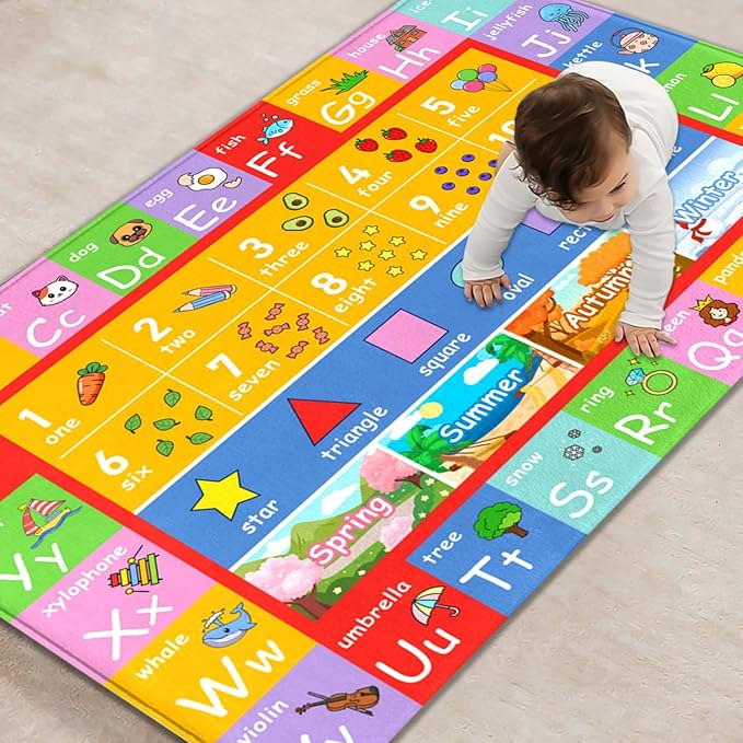3x5 Alphabet Kids Play Rug for Playroom, Summer Non Slip Educational Rugs Learning Numbers Mat for Boys Girls, Preschool ABC Baby Floor Mats for Classroom Kids Room Toddlers Nursery Carpets