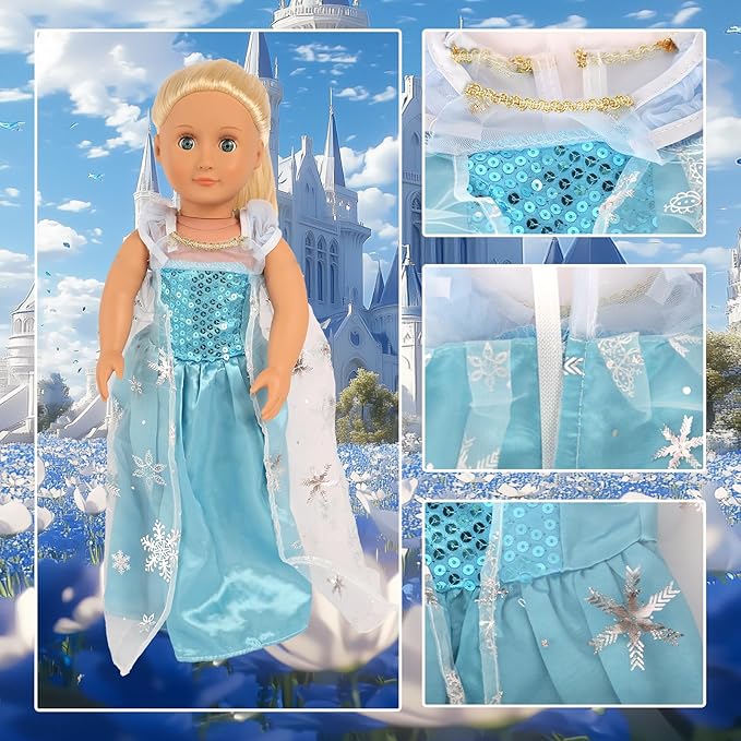 18 inch Doll Clothes Accessories -6Pcs Different Princess Costume Fits All 18 inch Girl Dolls