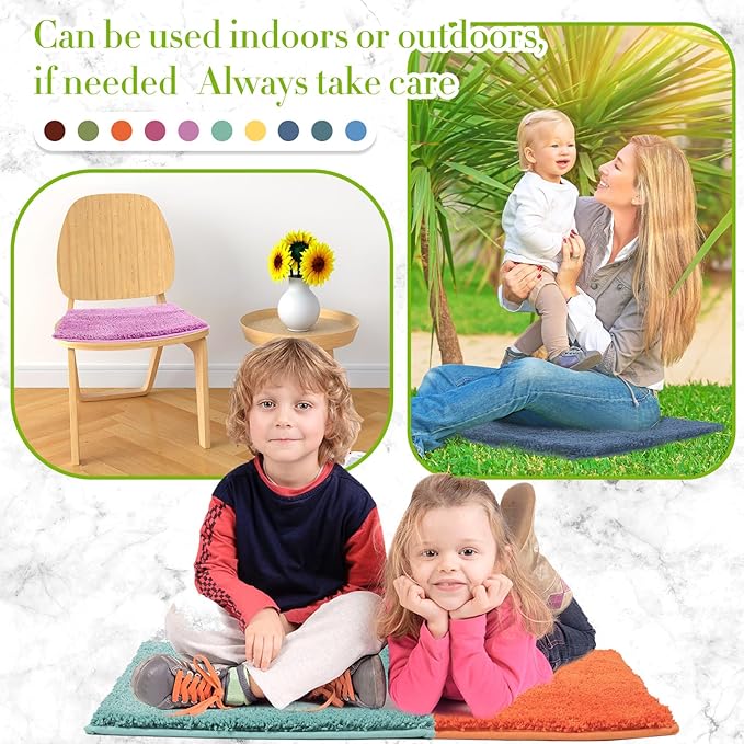 10 Pcs Kids Carpet Square Seats Soft Rainbow Floor Rug Mats Warm Colorful Hemming Floor Rug Cushions for Classroom Group Story Activity Home Play Area(18 Inch,Multi Color)