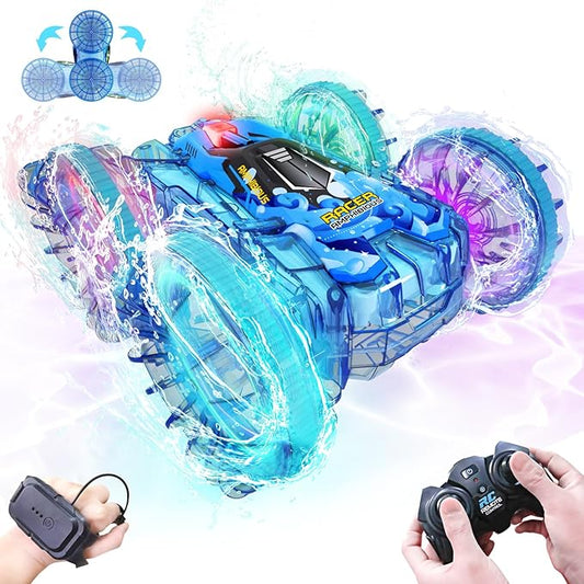 Amphibious Remote Control Car, 4WD Waterproof RC Car 360° Flips Rotation Hand Gesture Stunt RC Boat Pool Toy for Kids Ages 4-8, Lake Beach Water Toys Birthday Gifts for 5 6 7 8-12 Year Old Boys