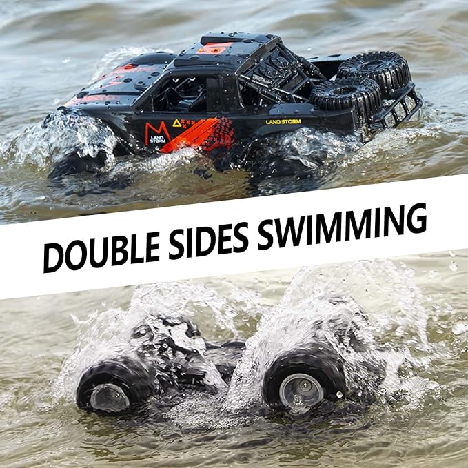 Waterproof Monster Trucks for Boys, 2.4G Amphibious Rc Car, 1:16 Scale All-Terrain Rc Boat for Boys & Adults, 4WD, 2 Rechargeable Batteries, Perfect 4-12 Year Old Boy Toys Gifts-Orange