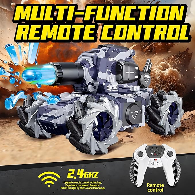 RC Tank That Shoots BBS, Water Bullet Shooting RC Stunt Car for Kids, 2.4GHz Remote Control Truck with Light Spray, 360° Rotation & Drifting, Birthday Gift for Boys, 30+ Min Playtime