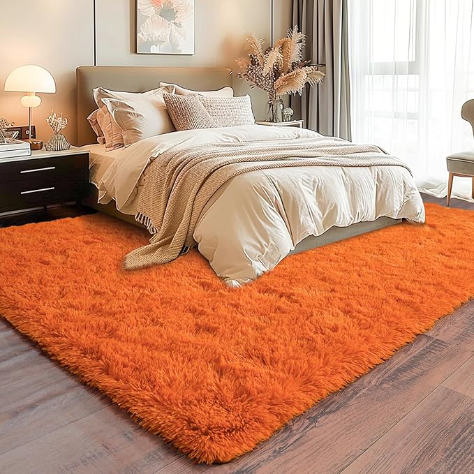 Super Fluffy Rug for Bedroom, 6x9 Feet, Modern Shag Orange Area Rugs, Soft and Cozy Plush Large Carpet for Kids, Girls Boys and Teens Decorations for Living Room Dorm Nursery Classroom