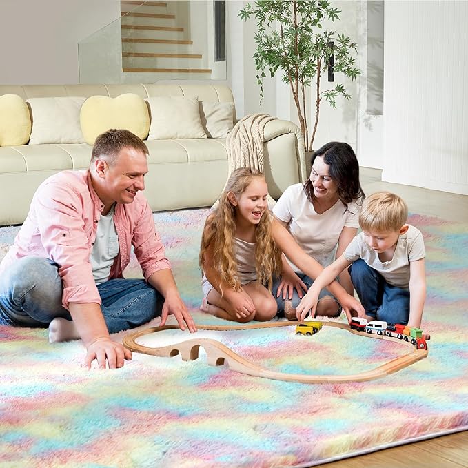 Ultra Soft Rug for Living Room, 6X9 Fluffy Shag Area Rug for Bedroom, Modern Shaggy Carpets Fuzzy Rug for Teens Dorm Nursery Home Decor Aesthetic, Upgrade Anti-Skid Durable, Rainbow