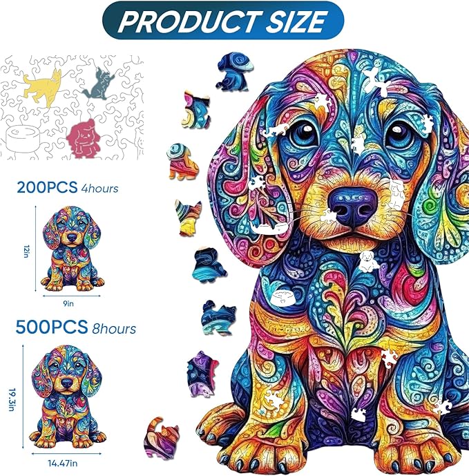 Golden Retriever Puppy Wooden Puzzles for Adults,500 Pieces Unique Shaped Liberty Wooden Jigsaw Puzzles,Best Gifts for Puzzle Lovers and Famliy Games,19.3x14.47Inches