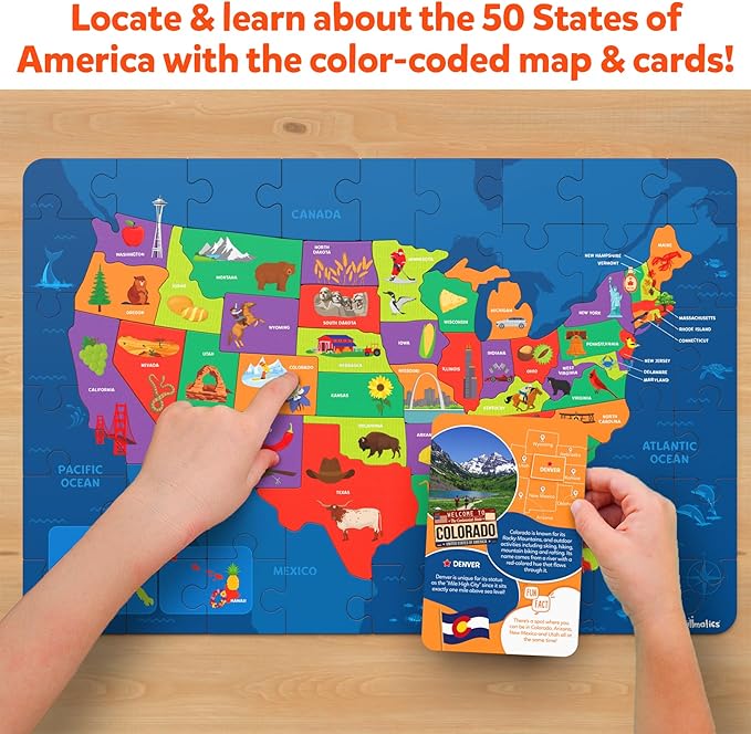 Skillmatics United States Map Puzzle - 75 Piece Jigsaw Puzzle, Educational Toy, Geography for Kids, 250+ Facts About The States of America, Gifts for Boys & Girls Ages 6 to 12