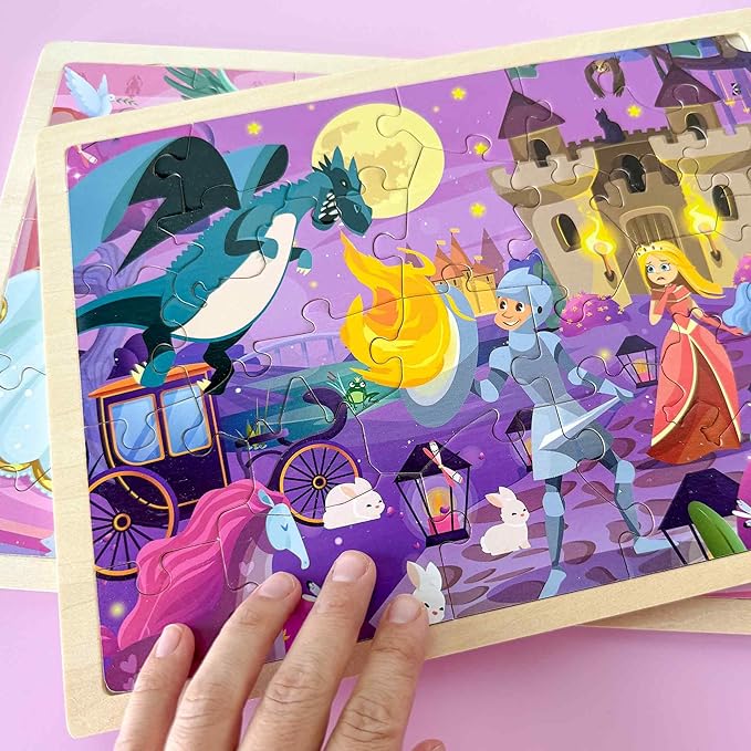 QUOKKA 4SET Puzzles for Kids Ages 4-6 - 24 Pcs Wooden Toddler Puzzles Ages 3-5 - Mermaids, Princesses, Unicorns Learning Games for Boys and Girls 4-8 Year Olds