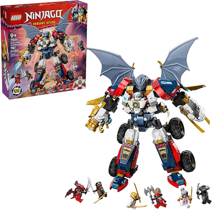 LEGO NINJAGO Zane's Ultra Combiner Mech Ninja Toy - Pretend Play 4-in-1 Building Toy Set for Kids, Boys and Girls, Ages 9+ - with 6 Minifigures - Gift Idea for Birthdays - 71834