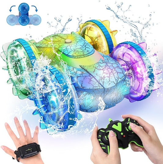 Amphibious Remote Control Car Boat,2.4Ghz 360° Rotation Gesture Sensing Stunt RC Cars,4WD Waterproof Rc Trucks,Water Beach Pool Toys for Kids Ages 6-12,Toys Gifts for Boys and Girls