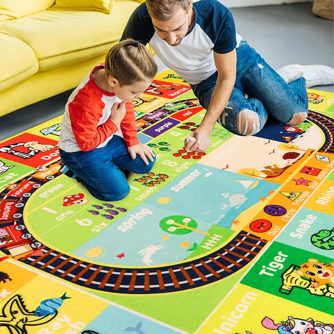 ABC Kids Rug for Playroom 59"×78.7" Baby Play Mat Alphabet Rug Animal Number Shape Classroom Rug Kids Playroom Rug Early Learning Carpet for Educational Learning & Game Area Preschool