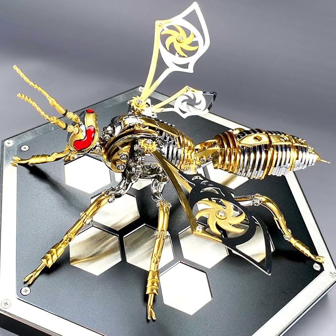 3D Metal Puzzles for Adults: Northern Giant Hornet Metal Model Kits, 3D Metal Puzzle Mechanical Wasp Building Blocks, Difficult DIY for Assembly, Birthday Gifts for Men (3D Metal Wasp-Silver Gold)