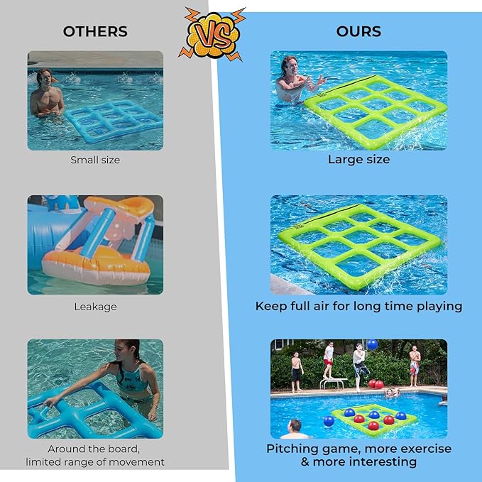 Pool Toys Games Set- Tic-Tac-Toe Inflatable Pool Toy with 10 Balls - for Adults Teens Kids 2-10 Players