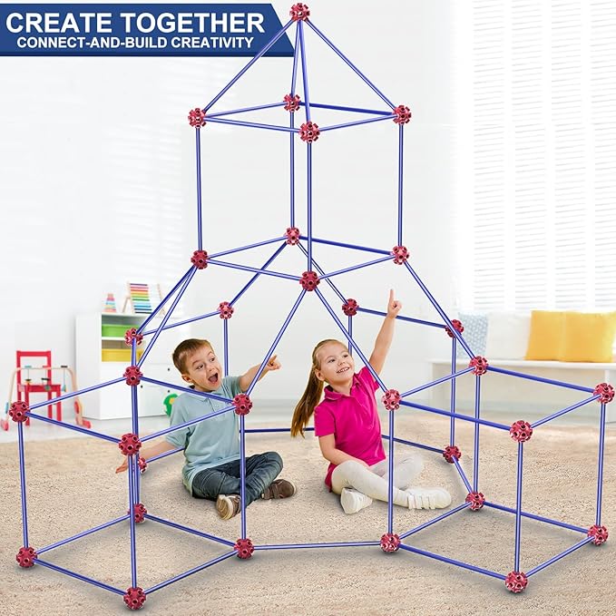 V-Opitos Fort Building Kits for Kids, 140 PCS STEM Construction Toys, Christmas, Birthday Gifts for 4, 5, 6, 7, 8, 9, 10, 11, 12 Years Old Boys & Girls, Indoor & Outdoor Play Tent Activity
