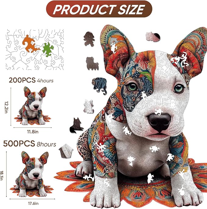 Dog Wooden Puzzles for Adults and Kids,500 Pieces French Bulldog Unique Shaped Liberty Jigsaw Puzzles, Best Gifts for Puzzle Lovers and Famliy Games 18.26x17.6 Inches