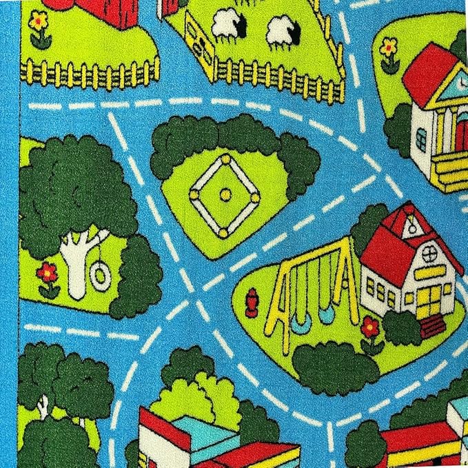 Mybecca Street map Sky Blue Light Kids Rug Play Mat for Floor 5'x7' (Approx:4'11" X 6' 10") Non-Slip Gel Backing (59" x 82") Children Area Rug