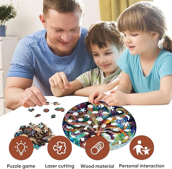 Wooden Puzzle for Adults 500pcs, Octopus Wooden Jigsaw Puzzles, Unique Shape Animal Adult Puzzles, Irregular Wood Puzzles Best Gift for Adults and Kids Family Game(15.6 * 15.6 in)