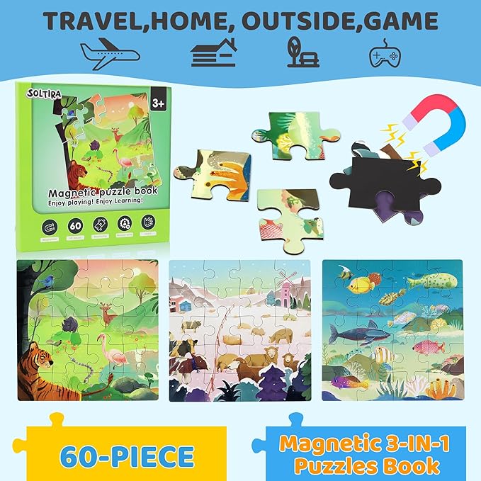 Puzzles for Kids Ages 3-5 60 Pieces Travel Puzzles for Kids Age 4-6 Animal Airplane Car Road Trip Activities Games Toys 3 4 5 6 7 8 Years Old Girls and Boys Gift