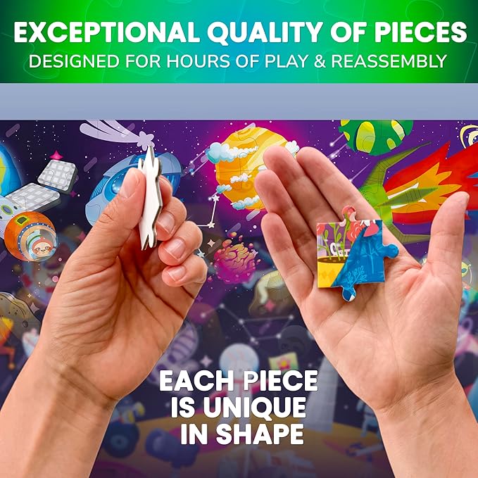 QUOKKA 3x100 Piece Puzzles for Kids Ages 6-8 – Glow-in-The-Dark Puzzles for Kids 8-10 | Space, Dinosaurs, Animals | Fun Educational Puzzle for Boys & Girls – Learning Games & Space Toys Gift for Kid