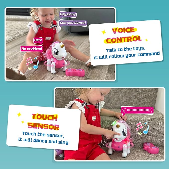 PETNEY Remote Control Robot Pets Toys for Ages 5-7，Interactive Voice Control，Rechargeable & Recordable，Touch Sensing，STEM Toy Program Treats, Walking, Dancing Robot Toys for Girls (Pink)